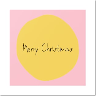 Merry Christmas - Yellow Background Posters and Art